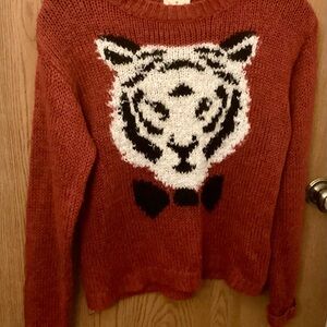 Pins & Needles Red Sweater with Tiger Design